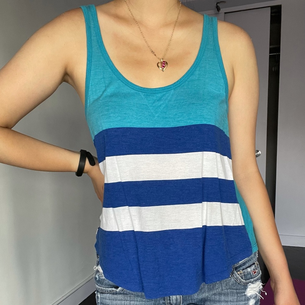 Blue tank top with strip detailing